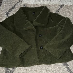 Hunter green teddy moto jacket